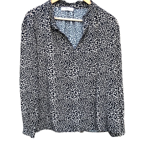 MNG Mango Blouse Shirt Leopard Print Long Sleeve Ruffled Neck Sz. 10 - Picture 1 of 8